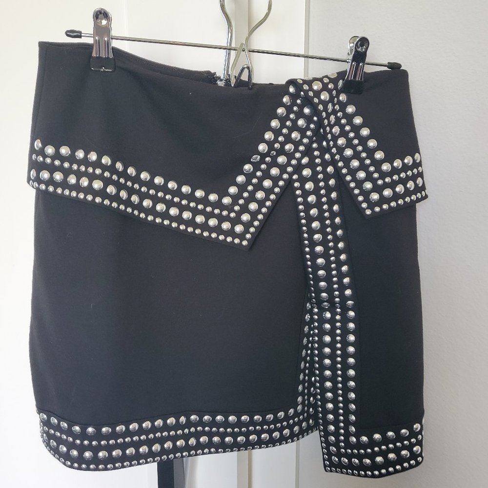 Haute Rogue Black Studded Short Skirt with Slit